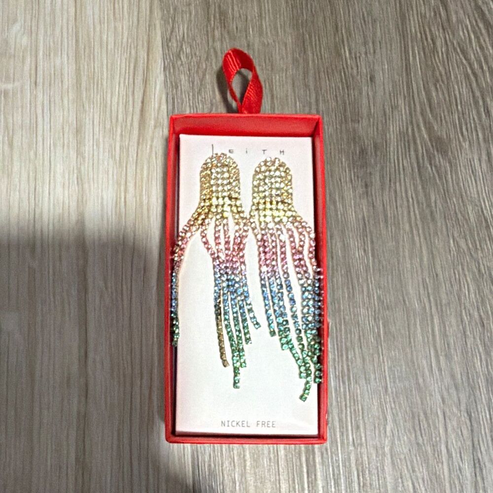 Leith Multicolor Rhinestone Crystal Tassel Dangle/Drop Earrings Nickel-Free NIB